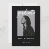 Modern Bold Black Script Photo Graduation Aankondiging (Voorkant)
