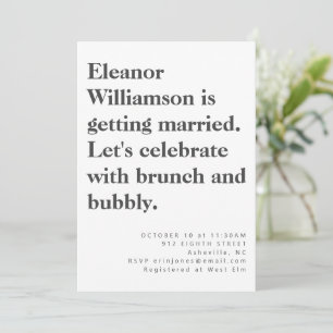Modern Bold Black White Typography Bridal Brunch Kaart