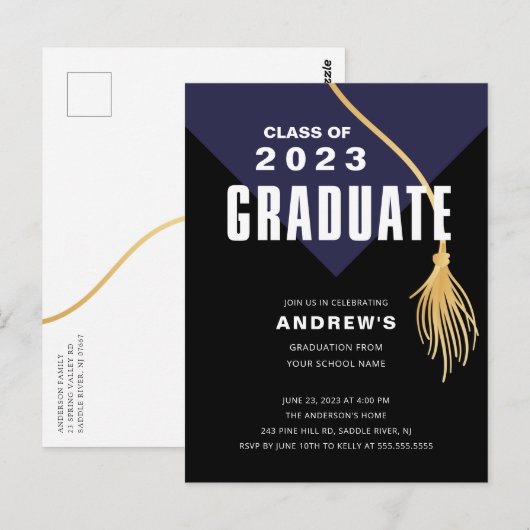 Modern Bold Blue Afstudeerder Pet Afstuderen Brief Briefkaart (Voorkant / Achterkant)