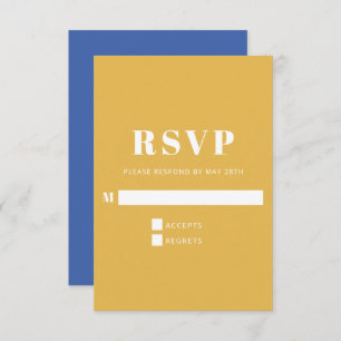 Modern Bold Blue en Yellow Vertical Wedding RSVP Kaartje