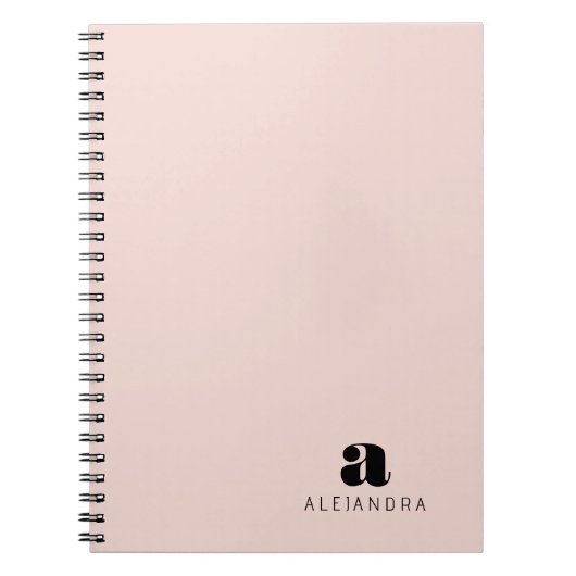 Modern Bold Blush Roze Monogram Naam Foto Notitieboek (Voorkant)