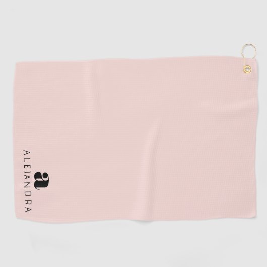 Modern Bold Blush Roze Monogram Naam Golfhanddoek (Horizontaal)