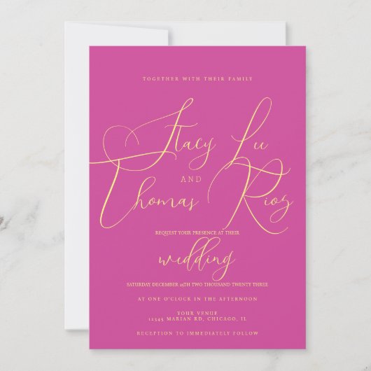 Modern Bold Bright en kleurrijk script bruiloft Kaart (Voorkant)