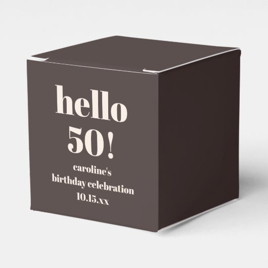 Modern Bold Earthy Brown 50th Birthday Custom Bedankdoosjes (Voorkant Zijde)