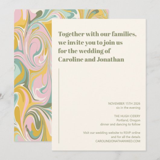 Modern Bold Earthy Pastel Abstract marmer Wedding Kaart (Voorkant / Achterkant)