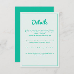 Modern Bold Emerald Mint Green Retro Vibes Wedding Informatiekaartje
