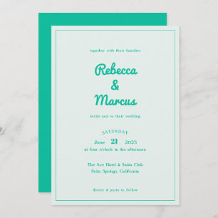 Modern Bold Emerald Mint Retro Vibes Bruiloft Kaart