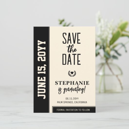Modern Bold en Elegant Afstuderen Save The Date (Staand voorkant)