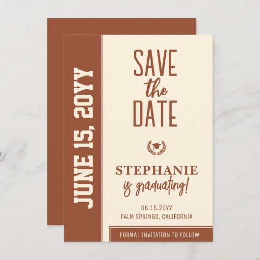 Modern Bold en Elegant Afstuderen Save The Date (Voorkant / Achterkant)