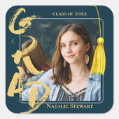 Modern Bold Font Photo Afstuderen Tassel Vierkante Sticker (Voorkant)