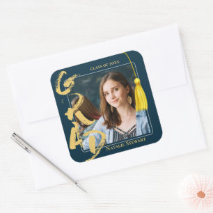Modern Bold Font Photo Afstuderen Tassel Vierkante Sticker