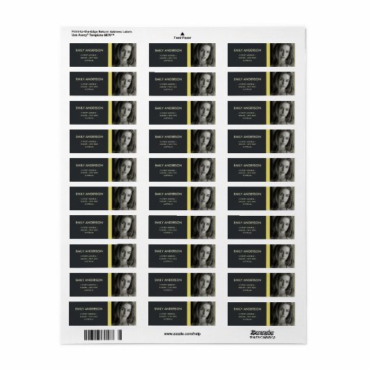 MODERN BOLD GEEL ZWART PERSOONLIJK FOTOADRES ETIKET (Full Sheet)