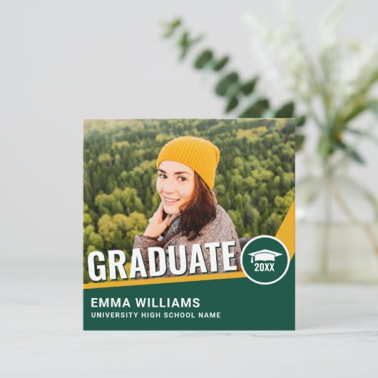 Modern Bold Green Yellow Photo Afstuderen Afstuder Kaart (Staand voorkant)