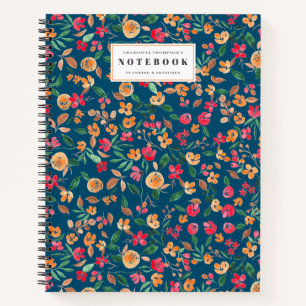 Modern Bold herfst Bloemen waterverf Naam Navy Blu Notitieboek