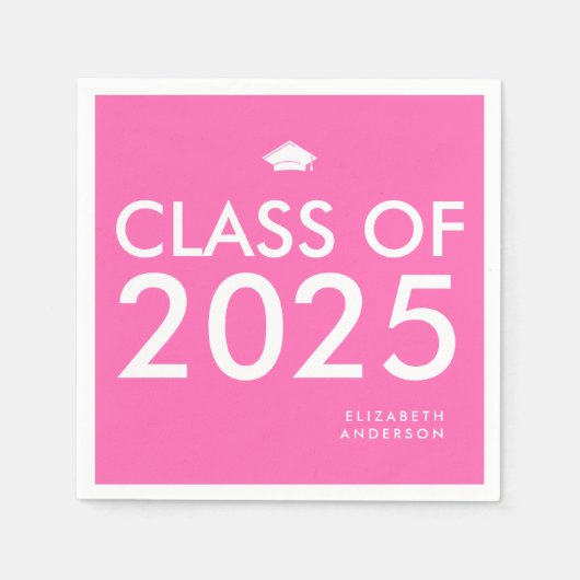 Modern Bold Hot Pink Gepersonaliseerde Graduation  Servet (Voorkant)