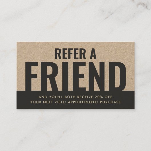 Modern Bold Kraft-papier Verwijs een Vriend Verwij Visitekaartje (Voorkant)