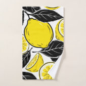 Modern Bold Lemon & Black Leaves  Seamless Pattern (Serviette à main)