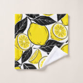 Modern Bold Lemon & Black Leaves  Seamless Pattern (Gant de toilette)
