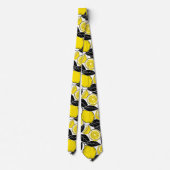Modern Bold Lemon & Black Leaves  Seamless Pattern Stropdas (Achterkant)