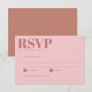 Modern Bold Lettering Terracotta Pink Wedding RSVP Kaartje