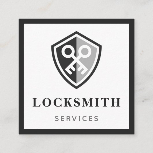 Modern Bold Locksmith Services Black & Grey Classy Vierkante Visitekaartje (Voorkant)