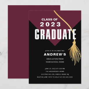 Modern Bold Maroon Pet Afstuderen Kaart