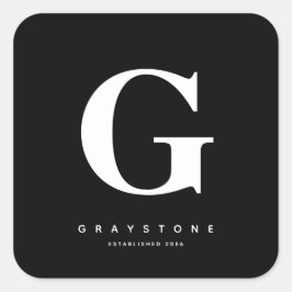 Modern Bold Monogram Initiaal Naam Zwart-wit Vierkante Sticker