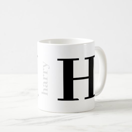Modern Bold Monogram Naam Silver Black Coffee Mok (Voorkant rechts)
