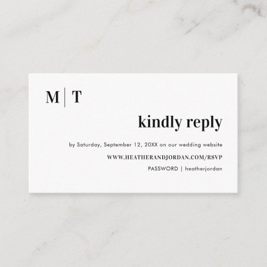 Modern Bold Monogram Weddenschap Antwoord RSVP Informatiekaartje (Voorkant)