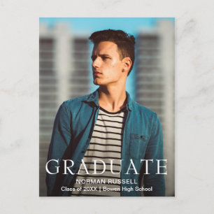 Modern Bold Navy Blue Boy Foto Afstuderen Aankondigingskaart