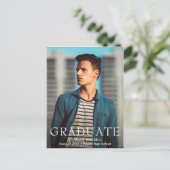 Modern Bold Navy Blue Boy Foto Afstuderen Aankondigingskaart (Staand voorkant)