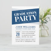 Modern Bold Navy Blue White Graduparty Kaart (Staand voorkant)