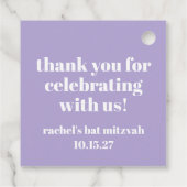 Modern Bold Paarse Bat Mitzvah Custom Dank u Bedankjes Labels (Achterkant)