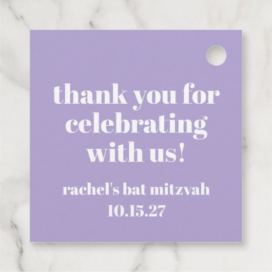 Modern Bold Paarse Bat Mitzvah Custom Dank u Bedankjes Labels (Achterkant)