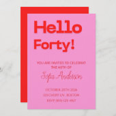 Modern Bold Pink Red Birthday Invitation Kaart (Voorkant / Achterkant)