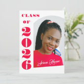 Modern Bold Pink Script Graduation Party Kaart (Staand voorkant)