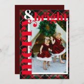 Modern Bold Plaid Merry & Bright Family Photo Feestdagenkaart (Voorkant / Achterkant)