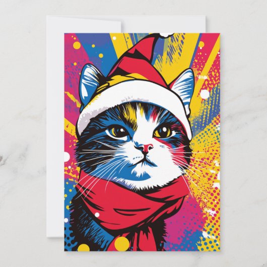 Modern Bold Pop Art Christmas Cat Custom Text Feestdagenkaart (Voorkant)