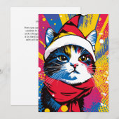 Modern Bold Pop Art Christmas Cat Custom Text Feestdagenkaart (Voorkant / Achterkant)