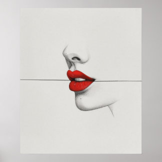 Modern Bold Red Lips minimalistische lijnkunst Poster