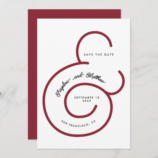 Modern Bold Red Script Big Ampersand Weddenschap Save The Date (Voorkant / Achterkant)