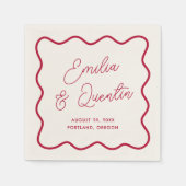 Modern Bold Red Wavy Frame Retro Wedding Servet (Voorkant)
