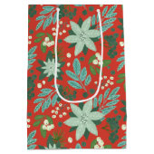 Modern Bold Rood Bloemen Vrolijk Kerstfeest Medium Cadeauzakje (Achterkant)