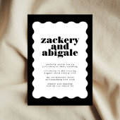 Modern Bold Scalloped Border Wit Zwart Bruiloft Kaart