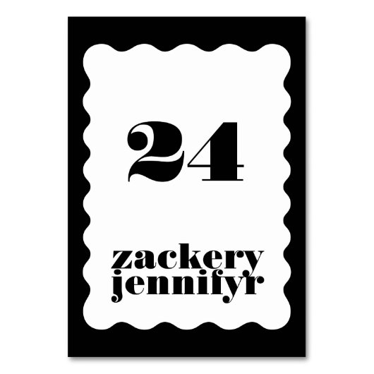 Modern Bold Scalloped Border Zwart Wit Bruiloft Kaart (Voorkant)