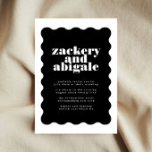 Modern Bold Scalloped Border Zwart Wit Bruiloft Kaart