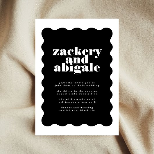 Modern Bold Scalloped Border Zwart Wit Bruiloft Kaart