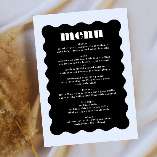 Modern Bold Scalloped Border Zwart Wit Bruiloft Menu