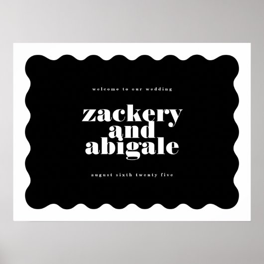 Modern Bold Scalloped Border Zwart Wit Bruiloft Poster (Voorkant)