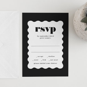 Modern Bold Scalloped Lijst Zwart Wit Bruiloft RSVP Kaartje